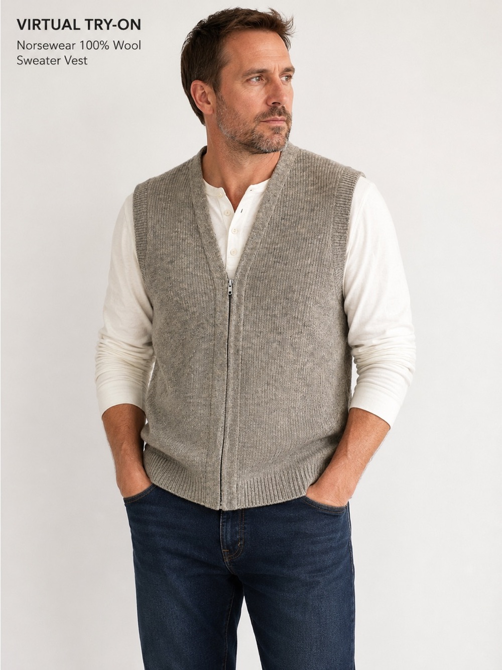 Vintage Norsewear New Zealand 100% Wool Gray Full Zip Sweater Vest Men L Retro